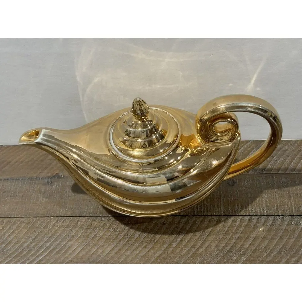 1950’s Golden Glo HALL Aladdin Teapot w Lid 22K Gold Porcelain See Pics For Wear